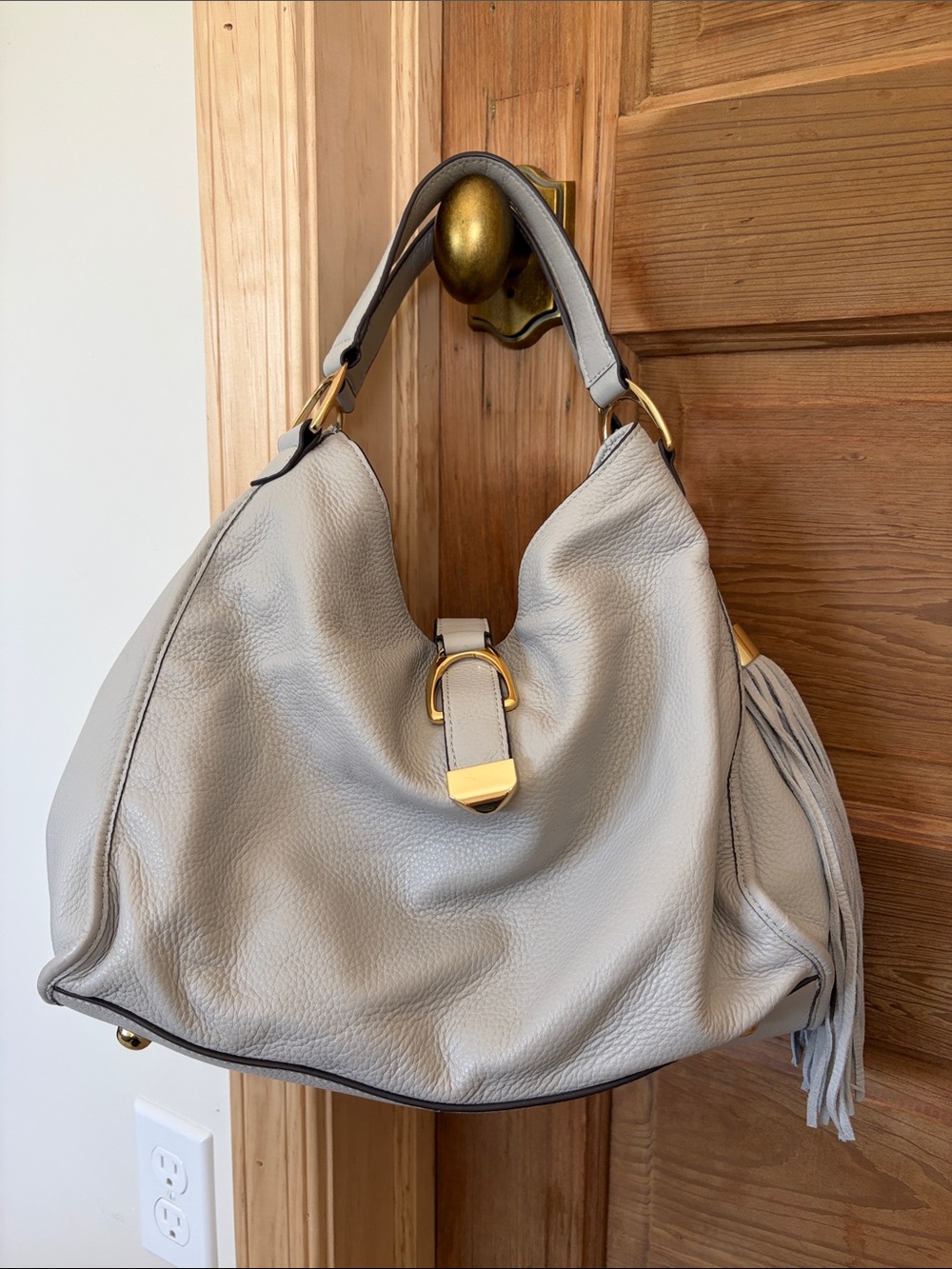 G.I.L.I. Grey Leather Hobo Shoulder Bag with Gold Hardware
